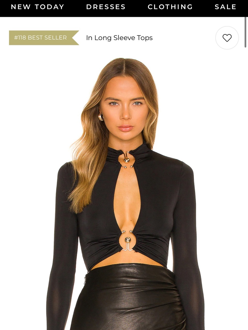 superdown Black Long Sleeve Cutout Bodysuit with Gold Rings